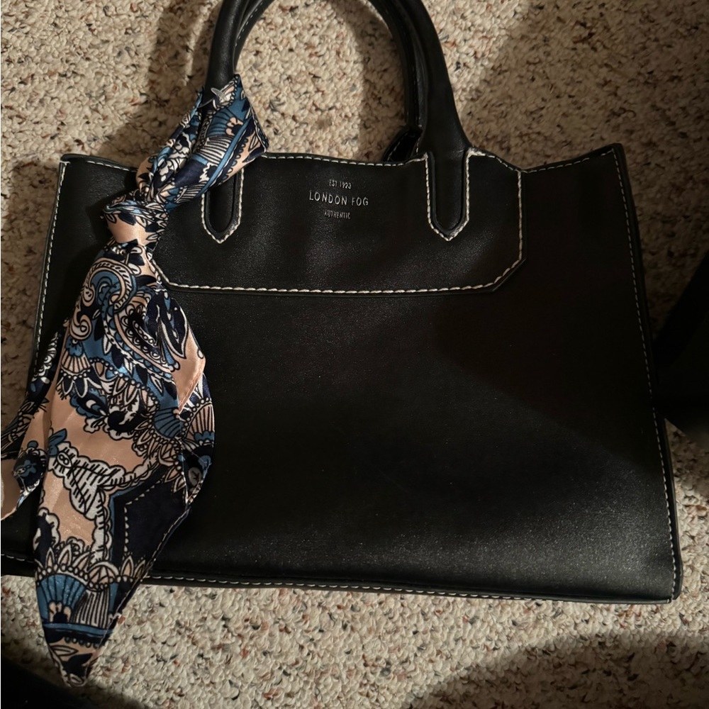 London fog bag with cute scarf decoration.